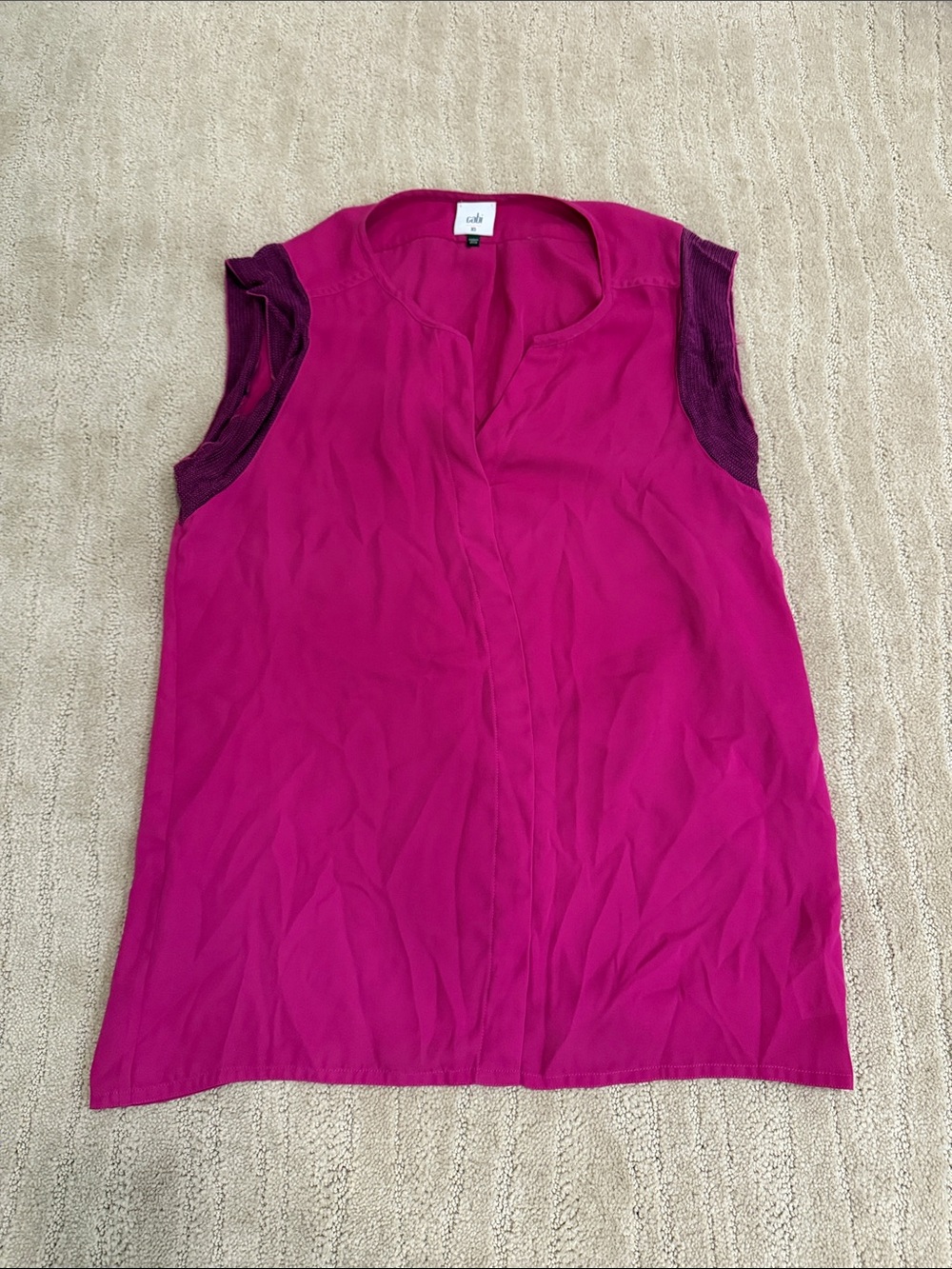 CAbi Magenta Sleeveless Tunic with Deep Magenta Trim